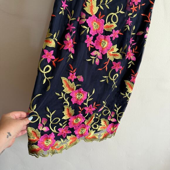 TRINA Trina Turk | Ivar Navy Blue Embroidered Floral Off Shoulder Sheath Dress 2 - Picture 5 of 7